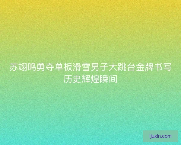 苏翊鸣勇夺单板滑雪男子大跳台金牌书写历史辉煌瞬间